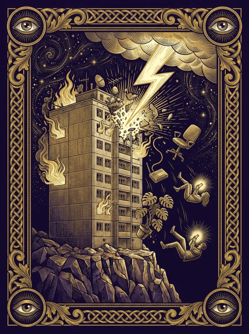 Tarotová karta Věž — ilustrace Ezometru
