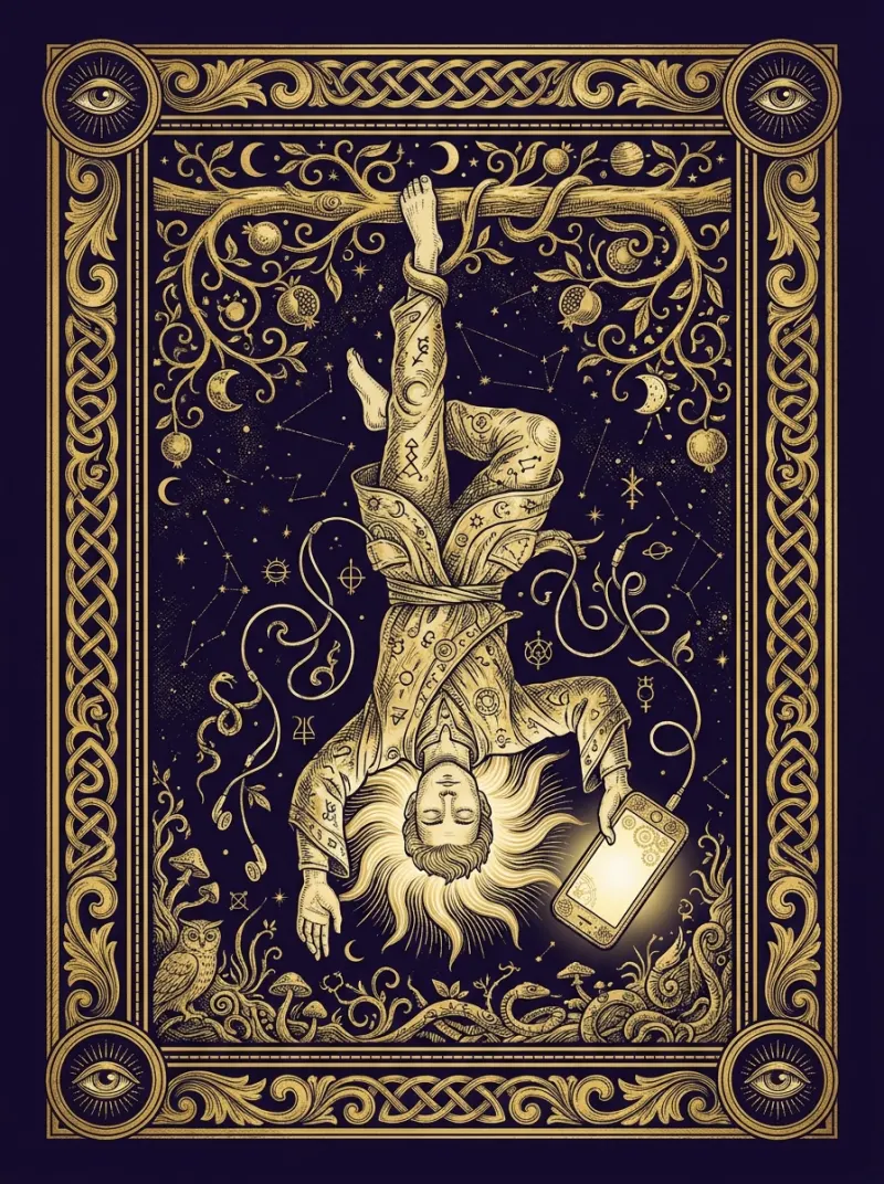 Tarotová karta Viselec — ilustrace Ezometru