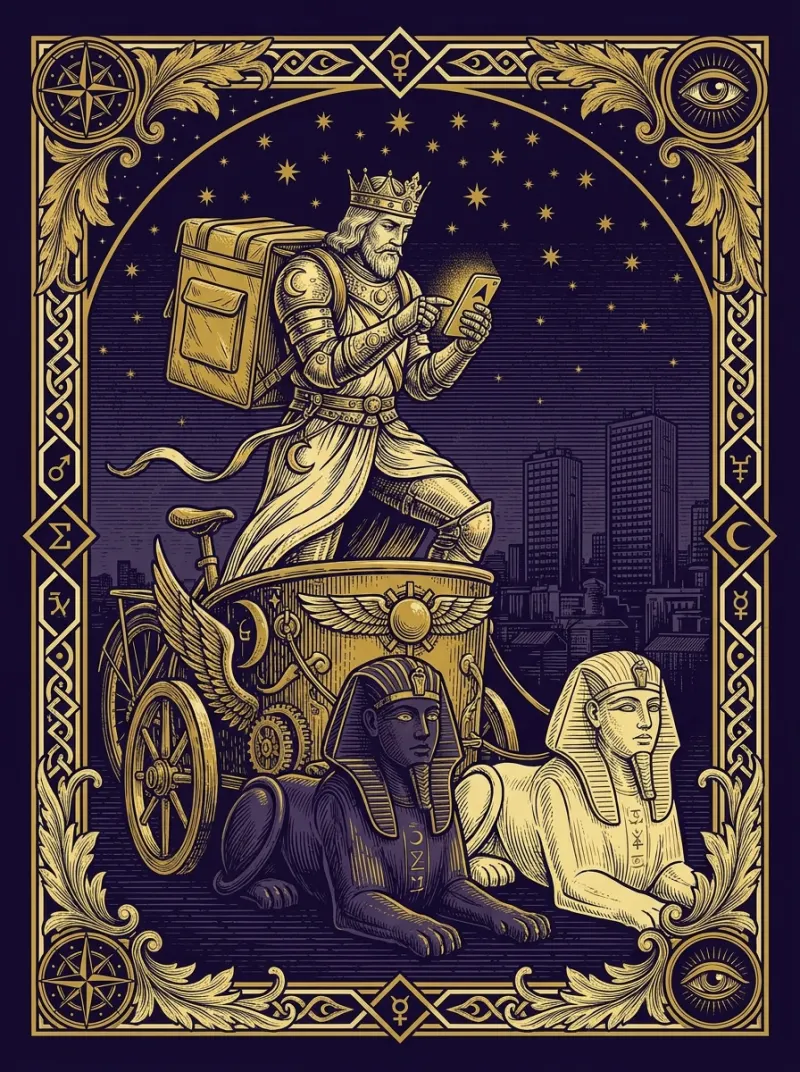 Tarotová karta Vůz — ilustrace Ezometru